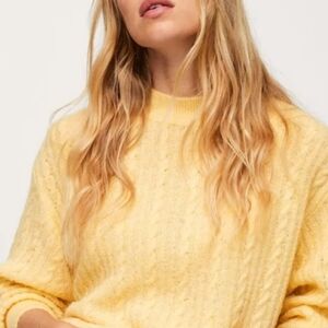 Mng Cable Knit Longline Sweater Women's XXS Yellow Wool Blend Mango Oversized